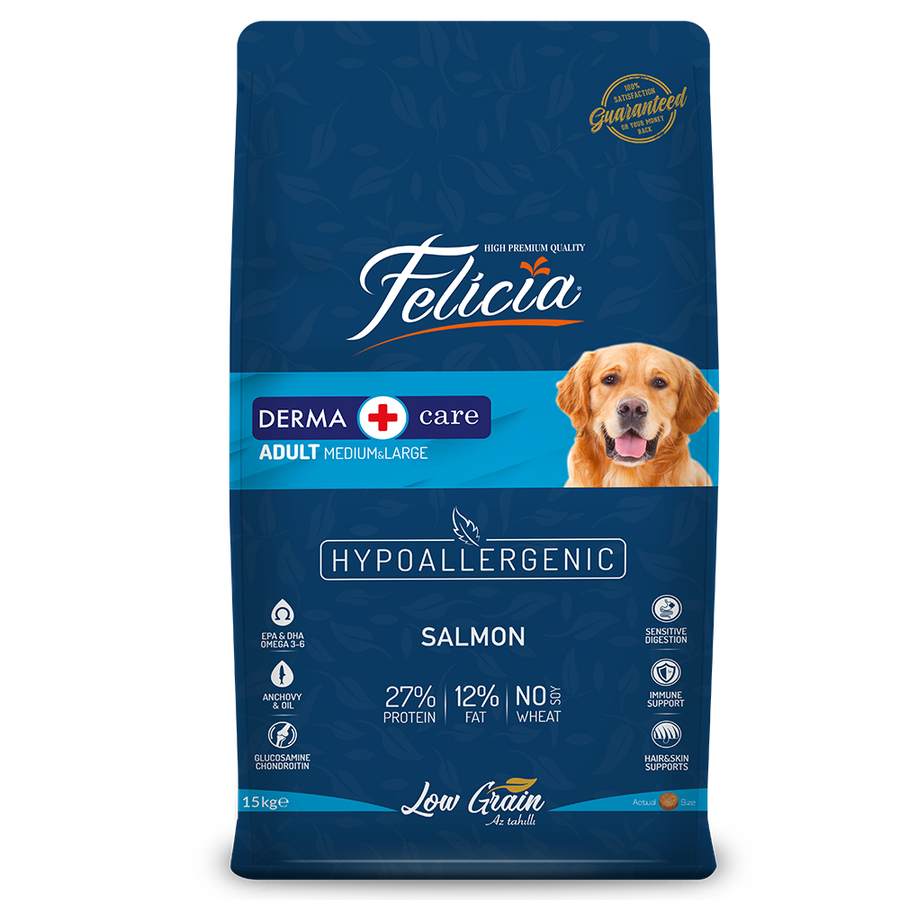 Felicia 15 Kg Kolajenli Somonlu Az Tahıllı M/Large Yetişkin Köpek Maması Breed HypoAllergenic Köpek Maması