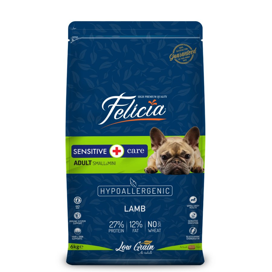 Felicia 6 Kg (2x3 Kg) Kolajenli Kuzulu Az Tahıllı Small/Mini Yetişkin Köpek Maması  HypoAllergenic Köpek Maması