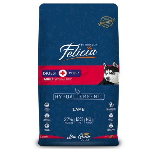 Felicia 15 Kg Kolajenli Kuzulu Az Tahıllı M/Large Yetişkin Köpek Maması Breed HypoAllergenic Köpek Maması