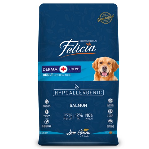 Felicia 15 Kg Kolajenli Somonlu Az Tahıllı M/Large Yetişkin Köpek Maması Breed HypoAllergenic Köpek Maması