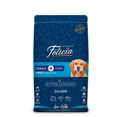 Felicia 3 Kg Kolajenli Somonlu Az Tahıllı M/Large Yetişkin Köpek Maması Breed HypoAllergenic Köpek Maması