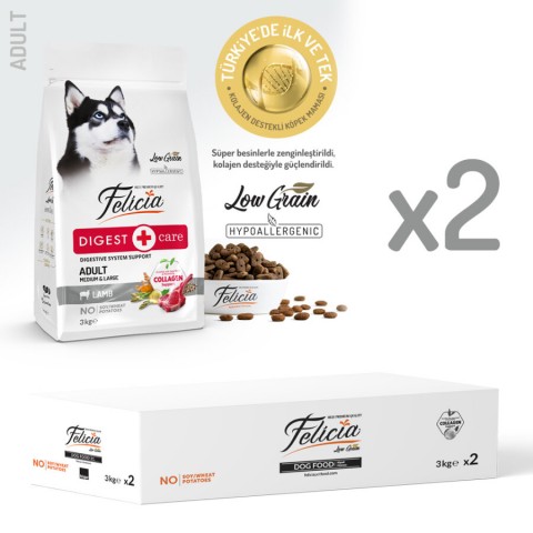 Felicia 6 Kg (2x3 Kg) Kolajenli Kuzulu Az Tahıllı M/Large Yetişkin Köpek Maması. Breed HypoAllergenic Köpek Maması