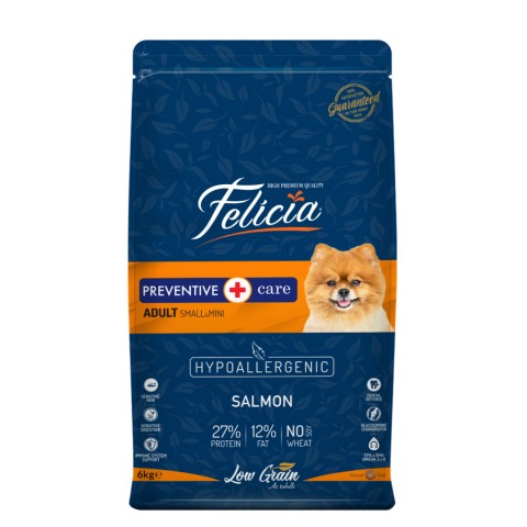 Felicia 6 Kg (2x3 Kg) Kolajenli Somonlu Az Tahıllı Small/Mini Yetişkin Köpek Maması  /Mini HypoAllergenic Köpek Maması